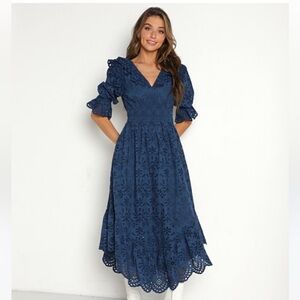 Cleobella Women's Blue Eyelet Lace Midi Dress